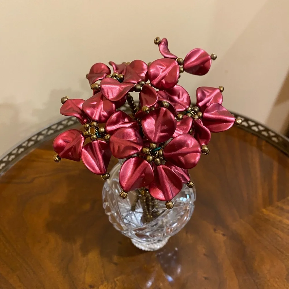 Christmas decor New Handmade beaded burgundy color flowers stems Christmas decor